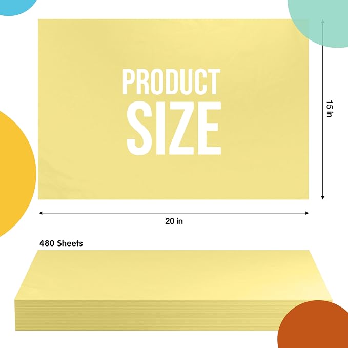 Party Solids Ivory Tissue Paper for Gift Bags - 15" X 20" Bulk Tissue Paper Ivory 480 Sheets - 10lb Newsprint for Packing, Birthday Gift Box Filler, Packing Supplies for Moving Supplies - Image 2
