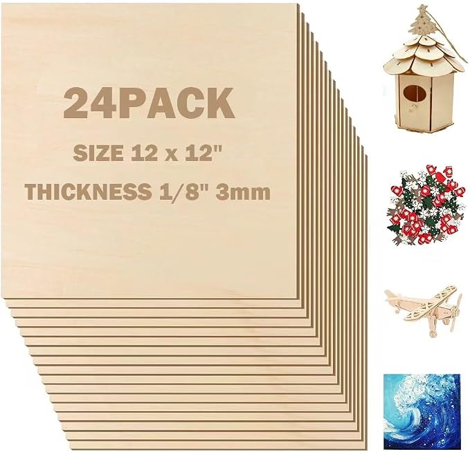 Basswood Sheets 1/8 X 12 X 12 Inch, 3 mm Plywood Sheets Balsa Wood Sheet Craft Wood Unfinished Wood Laser Engraving Blanks Baltic Birch Plywood 1/8 Bass Wood for Crafts DIY, Wood Burning, Painting by RHQQ
