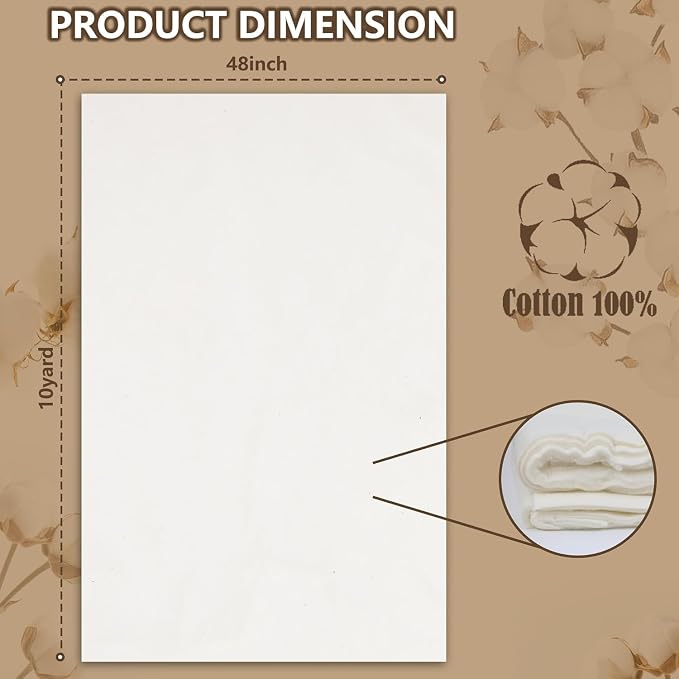 RRKTP Natural Cotton Batting for Quilting,48" x 10 Yards Batting for Quilts, Microwave Safe for Bowl Cozies,Cotton Lightweight Lining for Potholders Quilting, Batting for Sewing Handmade Quilts&DIY - Image 6
