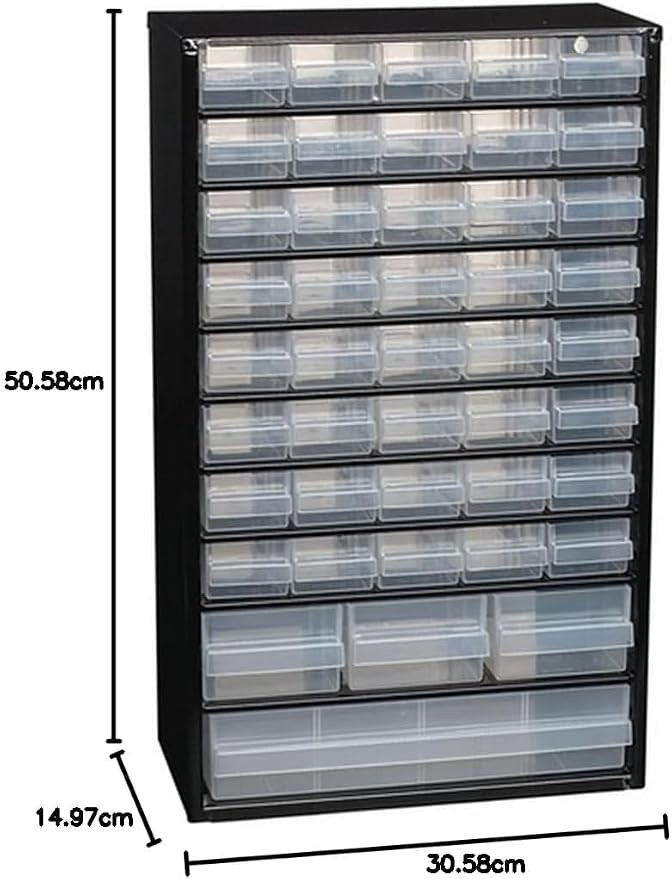 Raaco Steel Storage Cabinet, Tall 44-Drawer (C11-44) | Clear Polypropylene Plastic Drawer, Small Parts Organizer, Screws, Nuts & Bolts, Crafts & Hardware - For workshop and garage - Image 2