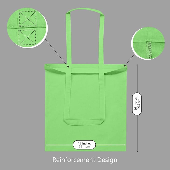 TOPDesign 6-Pack Economical 16"x15" Baby Green Cotton Tote Bags, Lightweight Medium Reusable Grocery Shopping Cloth Bags, Suitable for DIY, Advertising, Promotion, Gift, Activity - Image 3