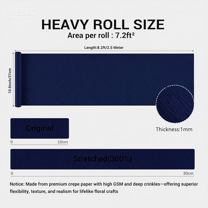 Heavy Crepe Paper for Flower Making, DIY Crafts | Italian-Quality Crepe Paper with 300% Stretch | Papel Crepe de Colores Paquete - Image 3