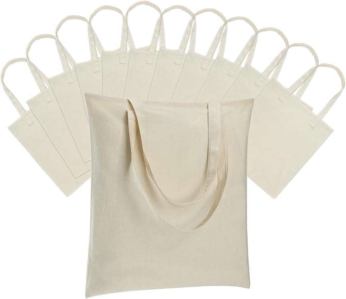 Carbrea 12 Pack Thin Canvas Tote Bags Bulk, Reusable Grocery Bags - Beige | Lightweight, 5oz Natural Canvas, Reinforced Stitches, Blank Design, Ideal for Shopping DIY Sublimation Activity Gift by Carbrea
