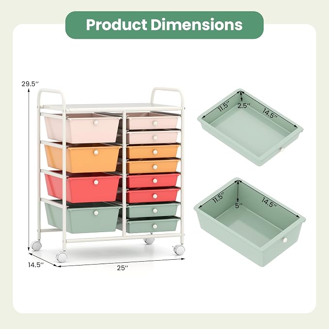 RELAX4LIFE 12-Drawer Rolling Storage Cart - Mobile Utility Drawer Carts with Wheels, Craft Organizers Cart for Classroom Organization and Storage, Home, School, Office - Image 8