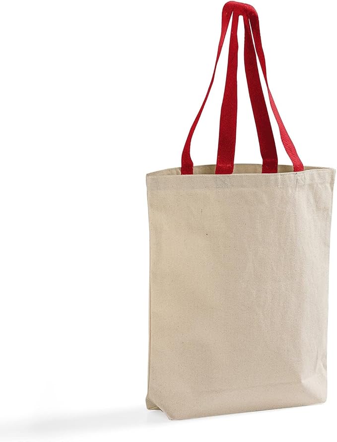 Cotton Canvas Tote Bag - 12 Pack Reusable Shopping Bags with Color Handles for Work, Open Top Beach Bags Bulk pack - Image 2