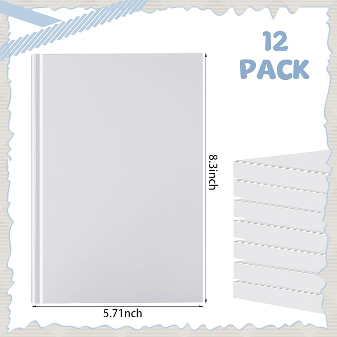 12 Pcs A5 Blank Notebook Journal Hardcover Sketchbook, 8.3 x 5.7 in | Bulk Unlined Sketch Book 100 Sheets/200 Pages Kraft Notebooks for Writing Drawing for Students School Office, White - Image 2