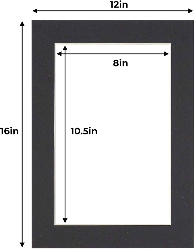 8.5x11 Mat for 12x16 Frame - Precut Mat Board Acid-Free Black 8.5x11 Photo Matte Made to Fit a 12x16 Picture Frame, Premium Matboard for Family Photos, Show Kits, Art, Picture Framing, Pack of 1 Mat - Image 2