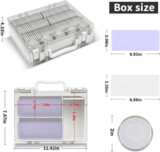 ALCYON Double-Sided Coin Collector Case with 141 Capsules&220 Bill Sleeves | All-in-One Organizer for Coins and Paper Money with Foam Gaskets, Clear Lid, Handle,Latches for Home and Coin shows Colletion - Image 7