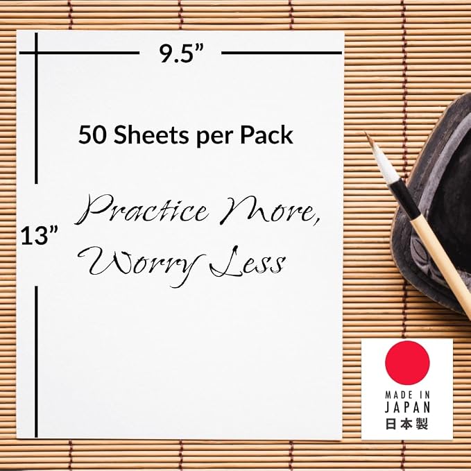 JapanBargain, 2-Pack Japanese Sumi and Chinese Brush Calligraphy Paper, Painting and Ink Stamping Sheets, 9.5 x 13 Inch, 50 Sheets per Pack, Made in Japan - Image 2