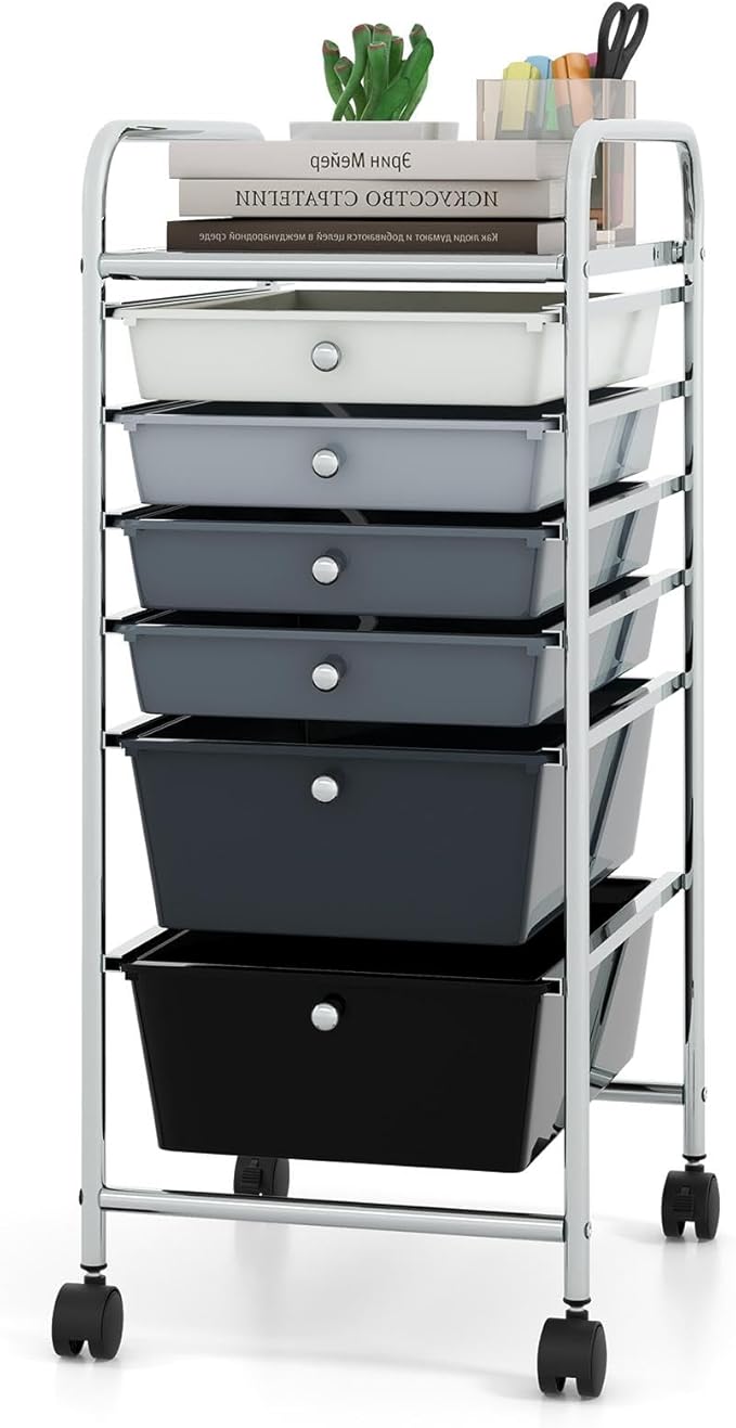 DREAMADE Rolling Cart with Storage Drawers, Utility Cart with Removable Plastic Drawers, Lockable Wheels, Art Cart for Classroom Organization Art Supplies Office Scrapbook (6 Drawers, Mixed-black) by DREAMADE