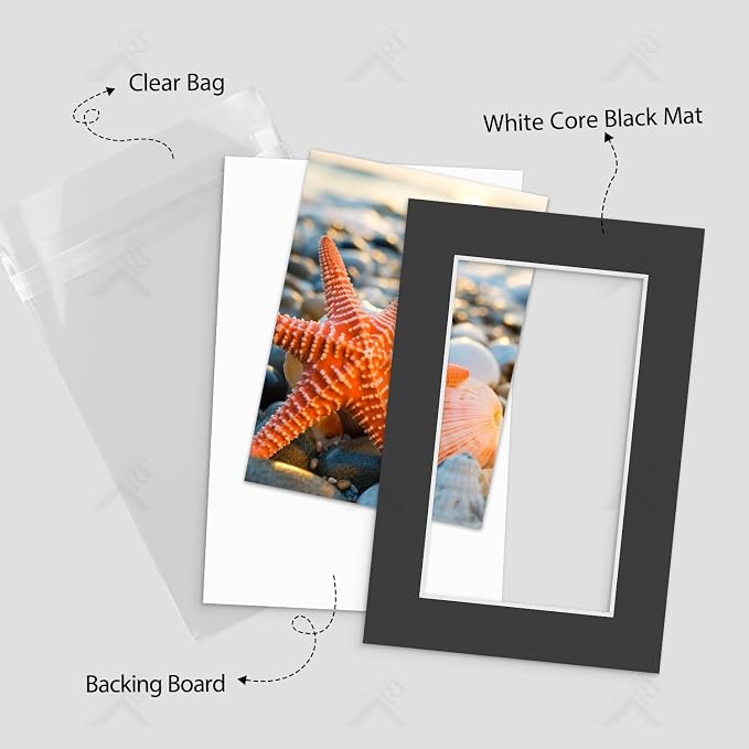 Golden State Art 5 Pack Black Mat 4x6 for 3x5 Photo Matte+Backings+Bags | Acid-Free,4-Ply Thick,Pre-Cut Kit Mattes,White Core,Bevel Cut,For Photos, Pictures,Artwork, Poster or Print Display - Image 4