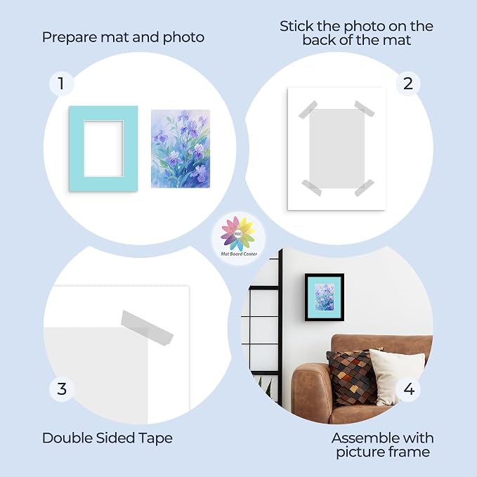 Mat Board Center 20 Pack 8x10 Picture Mat for 5x7 Photo Mixed Color | Fits 5x7, White Core, Acid Free, 4-Ply Thick, Photo, Art, Poster or Print Display - Image 5
