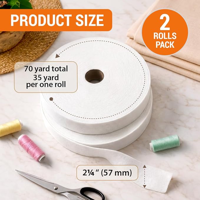 VONEEDL Jelly Roll Batting Strip – 2 1/4 Inch x 70 Yards Cotton Blend Batting Roll for Jelly Roll Rugs, Throw Rugs, Quilting, Sewing Projects, Braided Rugs, 2 Rolls, 1mm Thick - Image 2