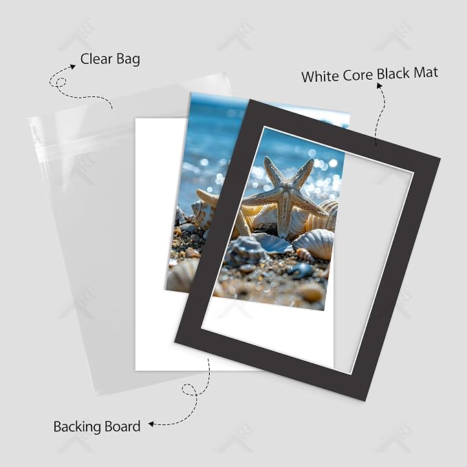 Golden State Art 5 Pack Black Mat 11x14 for 9x12 Photo Matte+Backings+Bags | Acid-Free,4-Ply Thick,Pre-Cut Kit Mattes,White Core,Bevel Cut,For Photos, Pictures,Artwork, Poster or Print Display - Image 4