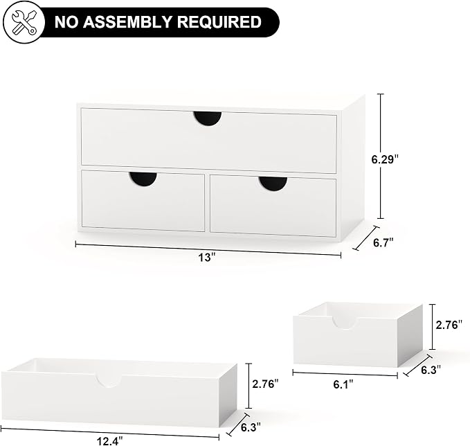 Bamboo Desk Organizer with Drawers Desktop Storage Drawers for Bills Office Supplies Kitchen Utensils Organizing Tool for Home Classroom Organization No Assembly (White) - Image 3