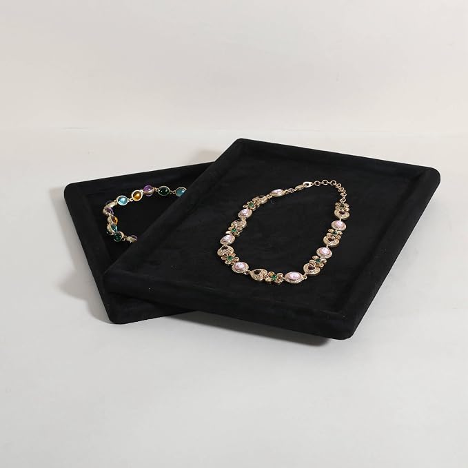 Gemehou velvet Jewerly display tray, Top Microfiber Jewelry storage organizer plate, Empty Jewelry showcase tray for Necklace Bracelet Ring Earring Watch (Black-Medium, 11.8 x 8.7 in) - Image 3
