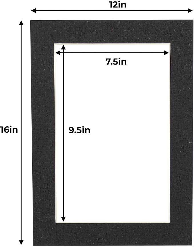 8x10 Mat for 12x16 Frame - Precut Mat Board Acid-Free Show Kit with Backing Board, and Clear Bags Textured Black 8x10 Photo Matte For a 12x16 Picture Frame Matboard for Framing, Pack of 25 Mats - Image 4