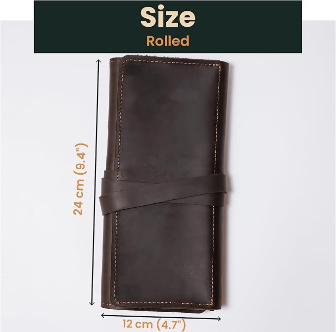 Handmade Artist Pencil Case, Leather Artist Roll, Pencil Roll Case, Leather Pencil Case, Artist Gifts (Brown) - Image 5