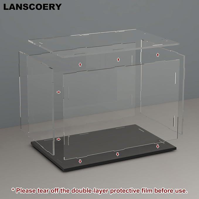 LANSCOERY Acrylic Display Case, 15 x 7.9 x 8.7 in, Upgraded Thickened UV-Resistant Showcase, 98% Clarity Dustproof Box with Glossy Black Base for Action Figures, LEGO & Models - Image 4