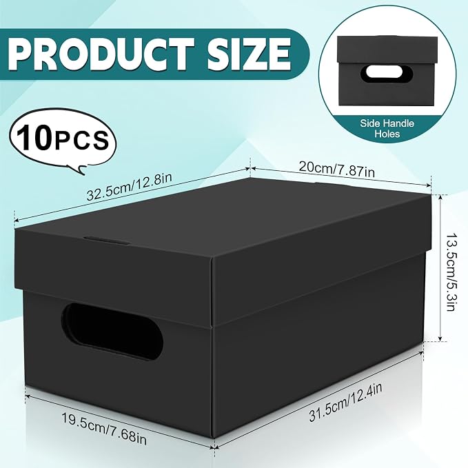 10PCS Photo Storage Box for 5"x7" Photos,12.8“ x 7.87“ x 5.3“ Picture Box Store and Protect Pictures with Lid, Photo Storage Box Documents Black - Image 2