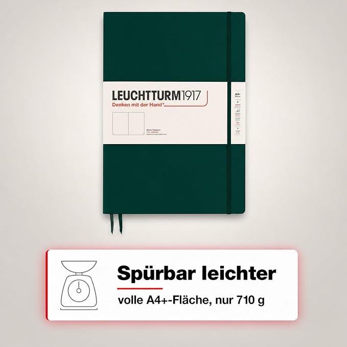 LEUCHTTURM1917 - Notebook Hardcover Master Slim A4+ - 123 Numbered Pages for Writing and Journaling (Forest Green, Plain) - Image 7