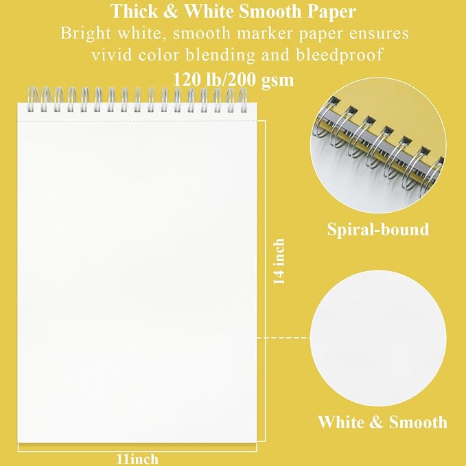 Large Drawing Pad for Markers, 11x14 Spiral Bound Sketchbook for Alcohol Markers, 120lb/200gsm Marker Paper, 60 Sheets Art Pads for Painting, Drawing & Art Supplies for Teens. - Image 2