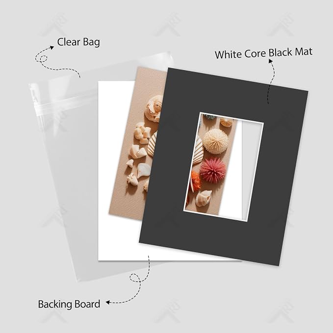 Golden State Art 5 Pack Black Mat 8x10 for 4x6 Photo Matte+Backings+Bags | Acid-Free,4-Ply Thick,Pre-Cut Kit Mattes,White Core,Bevel Cut,For Photos, Pictures,Artwork, Poster or Print Display - Image 4