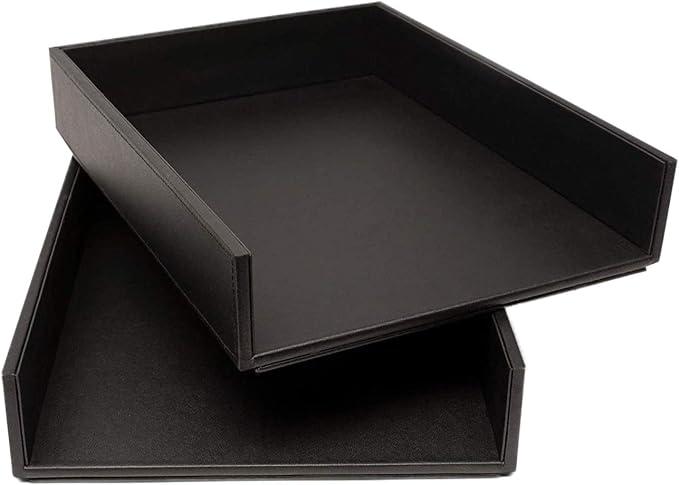 Armory by Castle - Leatherette Two Stackable Paper Trays Desk Organizer - Clutter Organizer for Home, Office, Personal, and Employee Files (Two Paper Trays - Stackable) - Image 3