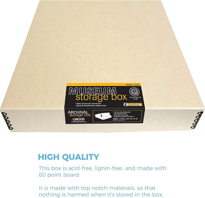Lineco Drop Front Archival Storage Box, 17.75x22.75x3 in, Tan, 2 Pack | Acid-Free with Metal Edge, Preserves Picture Longevity, Organize Photos, Newspapers, Prints, Documents, Crafts, DIY - Image 4