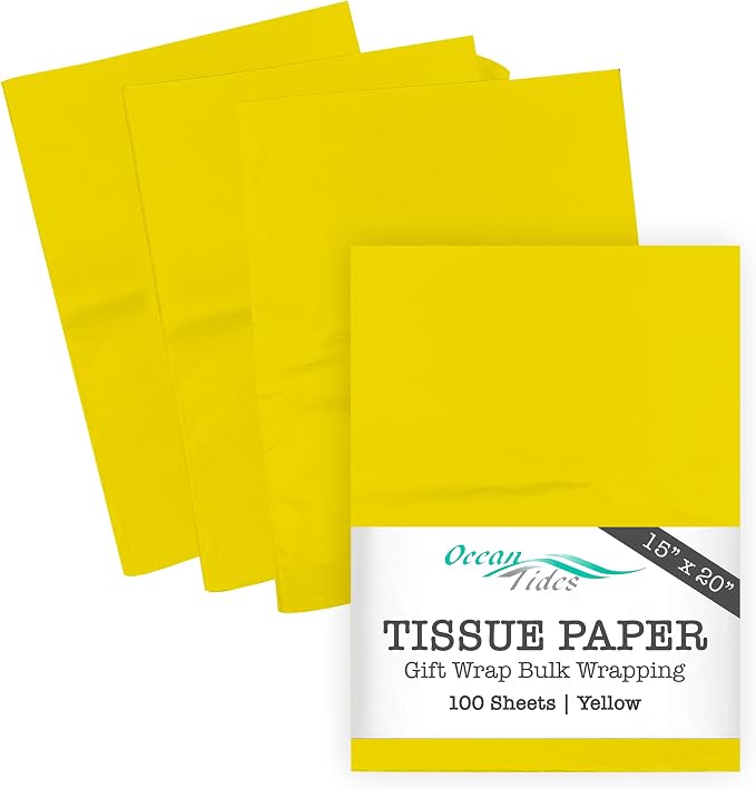 Tissue Paper for Gift Bags - 100 Sheets 14x20in Wrapping Paper, Yellow | Premium Gift Wrap Tissue Paper for DIY Crafts - Birthday Party, Wedding, Holidays, Flower Decorations & Custom Art Projects by OceanTides
