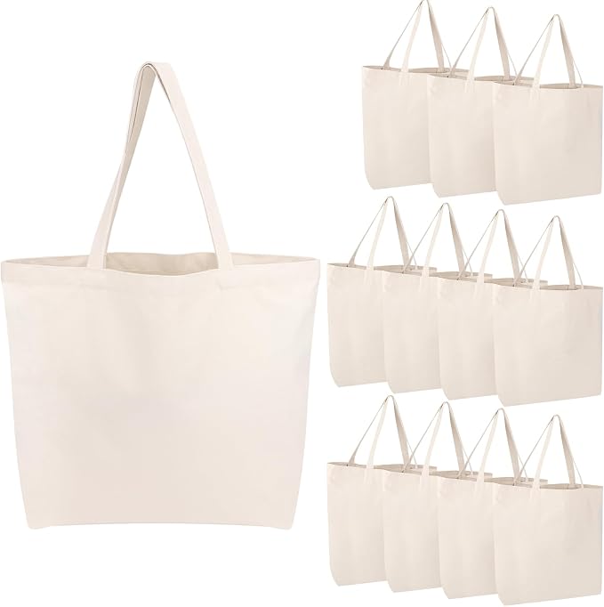 Segarty Canvas Tote Bag, 12 Pack 18x15 Blank Canvas Tote for Women, Reusable Bags Aesthetic with Natural Cotton and Shoulder Strap, Bulk for Gift，DIY, Grocery Shopping, Beach, Travel by Segarty