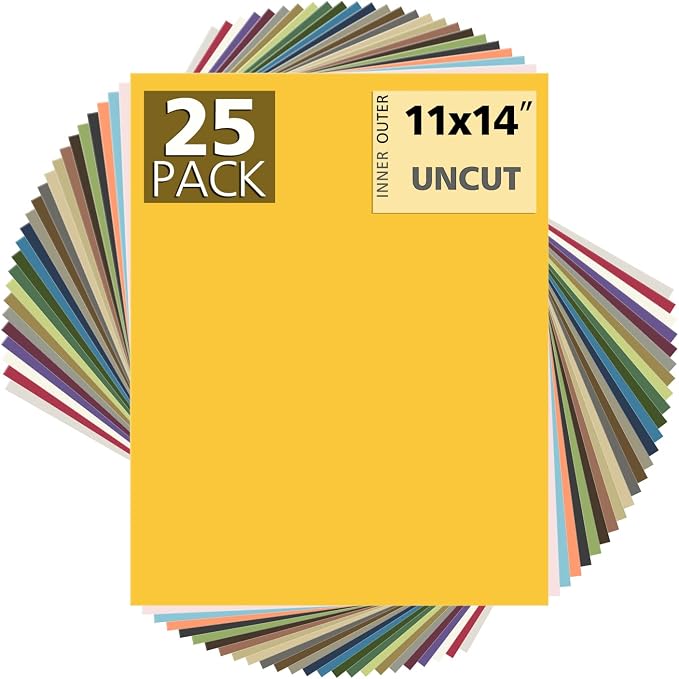 Mat Board Center Pack of 25 11x14 Uncut Mat Boards, Assorted Colors | Acid-free Matboards, 4-Ply Picture Backing Board Ideal for Frames, Photos, Crafts, Prints by MatBoardCenter
