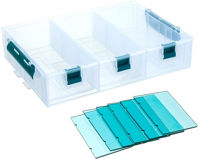MyGift Single Stackable Tray, Add-on for 11 Inch Clear Arts & Crafts Storage Box with Blue Accents, 9 Compartment Sewing Supplies Organizer 3 Drawers and Removable Dividers - Image 6