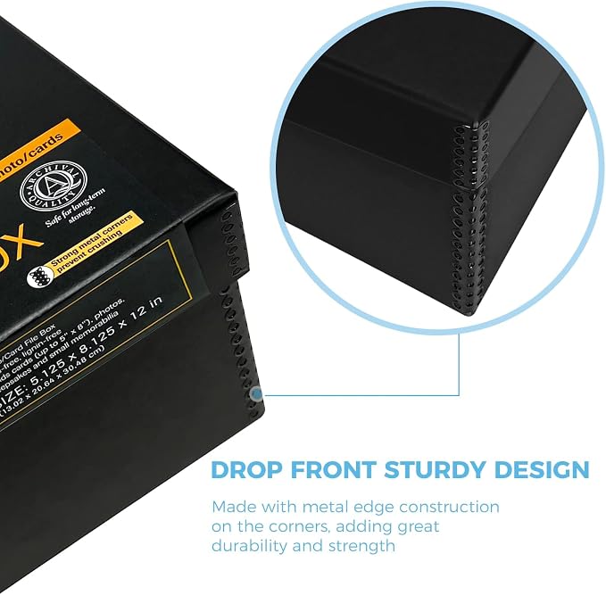 Lineco Archival Photo Card Box, Museum-Quality, 5x8x12 Inch, Black, 2 Pack | Acid-Free with Removable Lid, Metal-Edge Corner, Bulk Storage and Preservation for Negatives, Prints, Films, Photos, Snapshot - Image 4