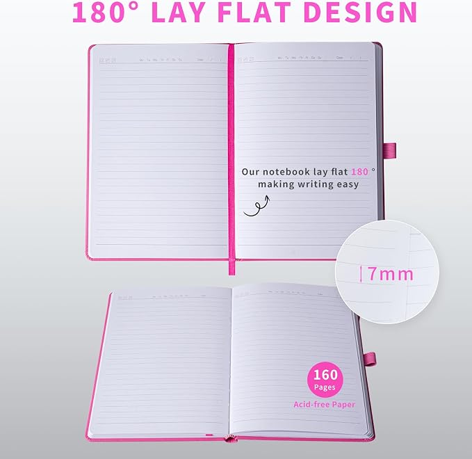 Heture Hardcover Journal Notebooks, A5 Lined Notebook for Writing and Work, 160 Pages 100 GSM Thick Paper, Ruled Notebooks Bulk with Elastic Closure, Hardcover Notebook for Work, School, Travel, Note Taking (Fuchsia, 1 Pack) - Image 4