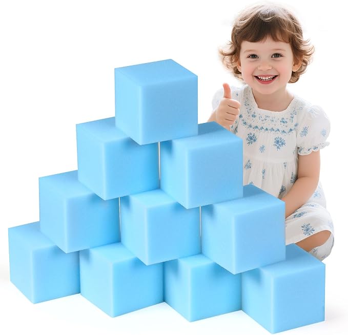 Foam Pit Blocks Foam Padding Sponge Pit Cubes Sponge Blocks for Amusement Park Gymnastics Freerunning and Parkour Courses - 24PCS 5" x 5" x 5" (Light Blue) by FUBOTRAD