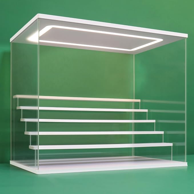 Acrylic Display Case with Light, Upgraded 3 Color Light & Adjustable Brightness Showcase ,6 Tier Dustproof Clear Toy Organizer Box for Action Figures, Collectibles,19.6x12.5x16.5 in by NONEMEY
