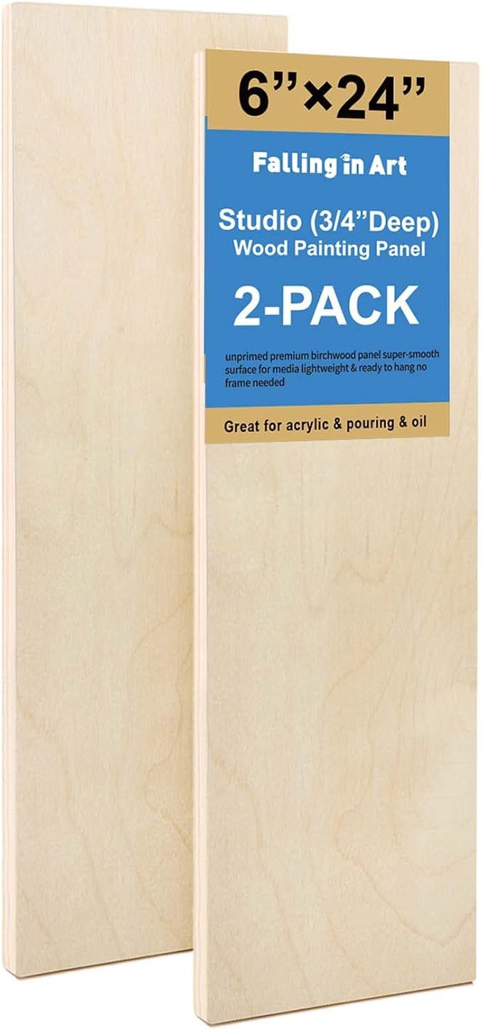 2 Pack 6x24’’ Unfinished Birch Wood Panels Kit for Painting | Studio 3/4’’ Deep Wood Canvas, Cradle Boards for Acrylic Pouring, Art, Crafts, Epoxy Resin, Laser Engraving Cutting by FallinginArt
