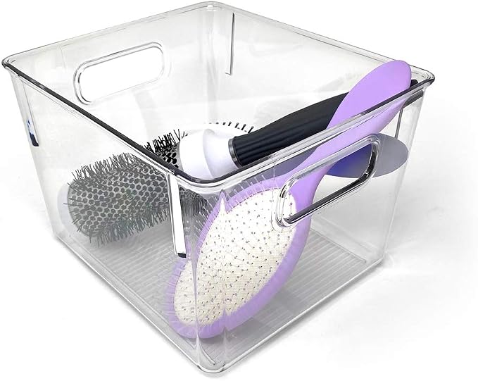 Isaac Jacobs 3-Pack Medium Clear Storage Bins with Handles | Plastic Organizer for Home, Room, Office, Fridge, Kitchen/Pantry Non-Slip Container Set, Food Safe, BPA Free (3-Pack, Medium) - Image 2