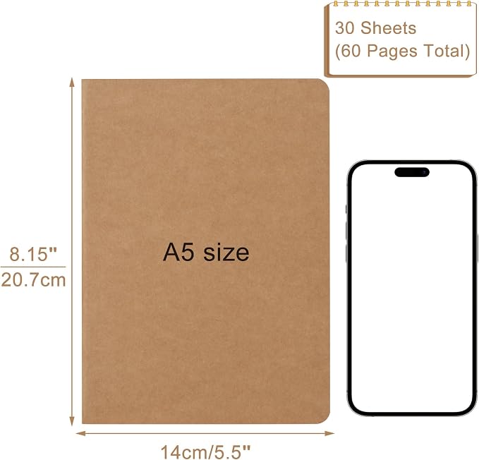 24 Pack A5 Kraft Notebooks Bulk, 8.15x5.5 Inches Blank Journaling Notebooks, Notebooks for Work, Composition Notebooks for School, Journal notebooks for kids, 60 Pages - Image 3