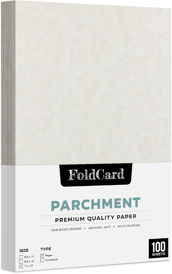Storm Stationery Imitation Parchment Paper – Great for Posters, Bulletins, Certificates, Menus and Invitations | 24lb Bond, 60lb Text, 90gsm | 11" x 17" | 100 Sheets per Pack by FoldCard