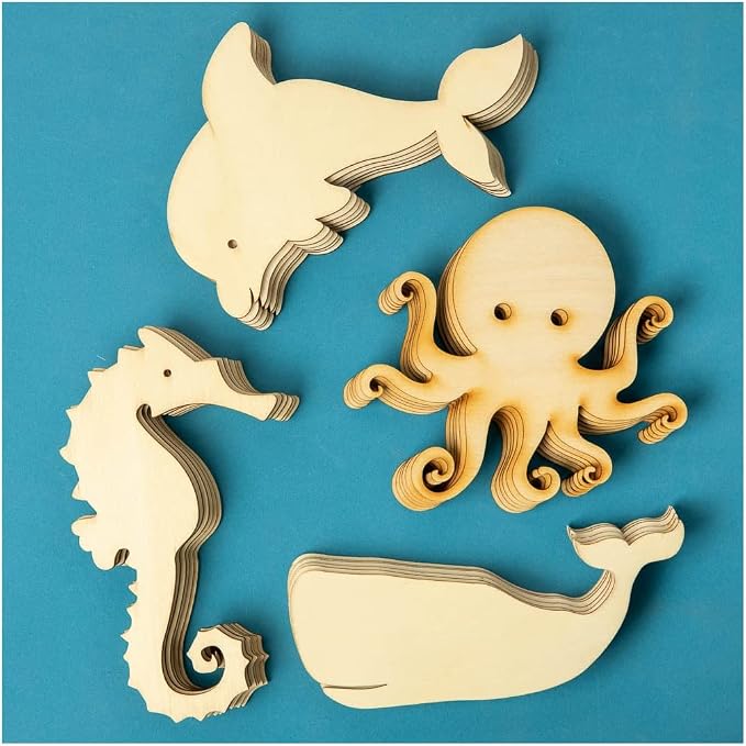 Pack of 24 Unfinished Wood Assorted Sea Creature Cutouts by Factory Direct Craft - Blank Wooden DIY Sea Creature Shapes for Party Crafts and Decorations by FactoryDirectCraft