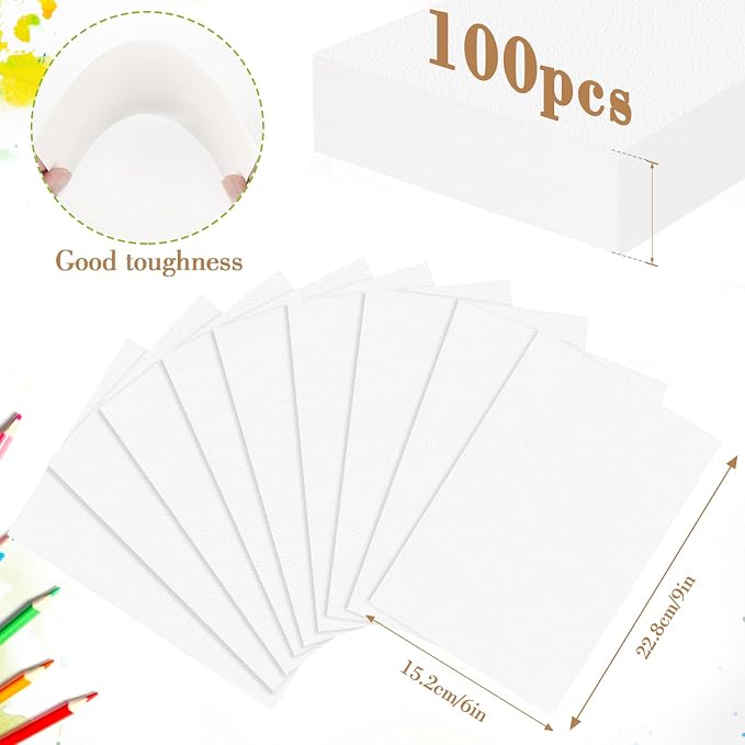 100PCS 9x6 Watercolor Paper Bulk, 140lb/300g Cold Press Thick Water Color Paper Pad for Child Adult, White Art Paper for Drawing Painting Markers Gouache, Textured Cotton Paper Sheets - Image 2