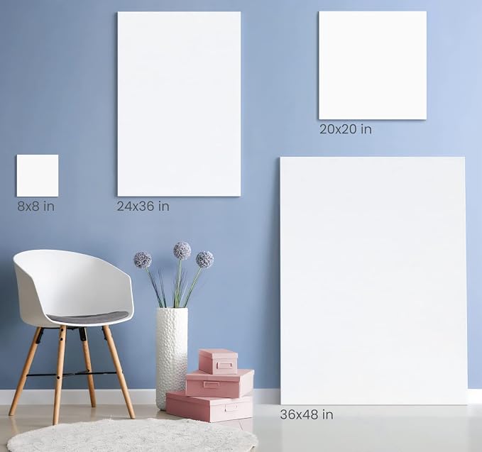 ARTEZA Stretched Canvas, 8 x 8 Inches, Pack of 12, Blank White Square Canvas for Painting for Acrylic, Oil and Gouache Paints - Image 8
