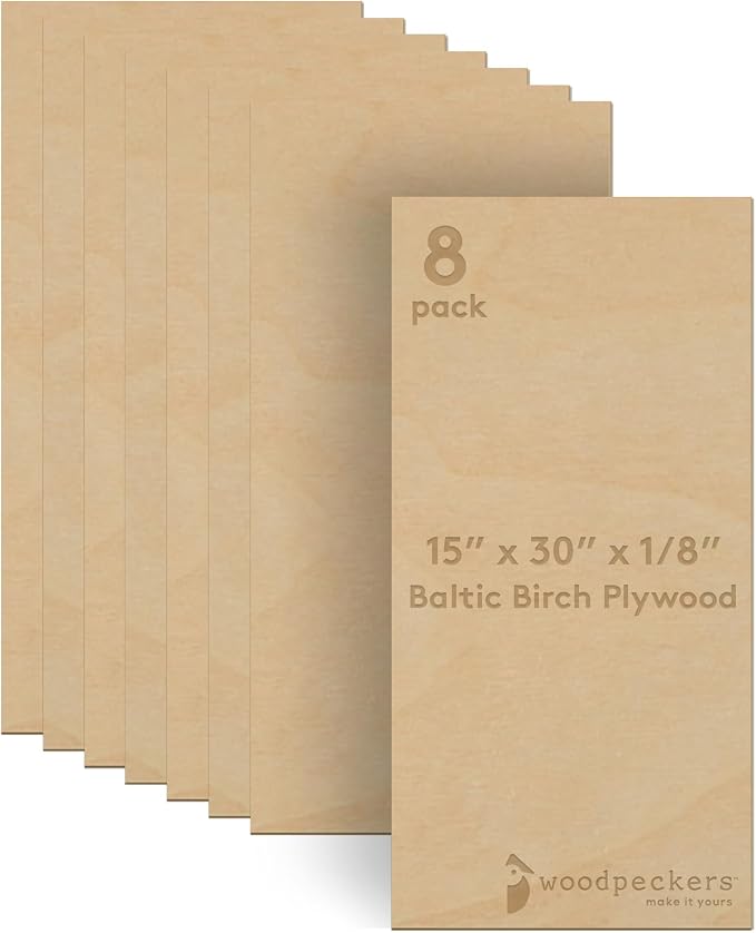 Baltic Birch Plywood 3 mm, 1/8 Inch Craft Wood, B/BB Grade, Stronger Than Basswood Sheets or Balsa Wood, Perfect for Laser, CNC Cutting, Wood Burning, by Woodpeckers (8, 15" x 30") by Woodpeckers