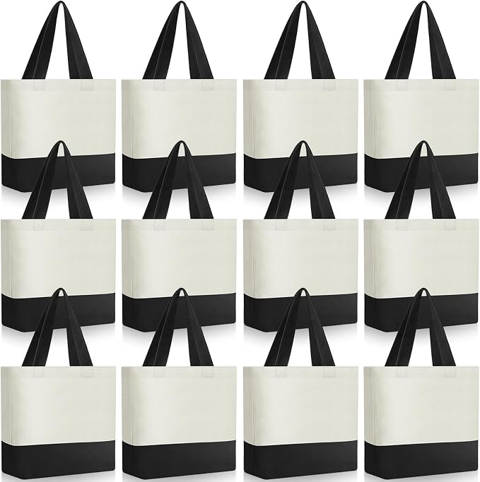 Sanwuta 12 Pcs Mini Canvas Tote Bag Small Sublimation Blank Reusable Grocery Cloth Tote for Women Craft DIY Gift Shopping (Black,Beige) by Sanwuta