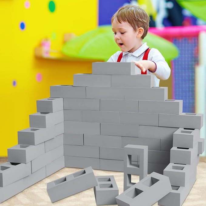 Zhanmai 50 Pack Foam Bricks Building Blocks for Kids Foam Cinder Blocks Large Fake Bricks Toy for Stacking and Construction 8 x 4 x 2.4 Inches(Square) - Image 6