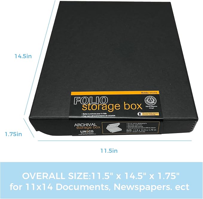 Lineco Clamshell Archival Storage Box, 11x14x1.75 Inch, Black | Acid-Free with Metal Edge Boxboard, Organize and Store Photos Documents Cards Negatives Magazine Prints Family Records DIY - Image 3