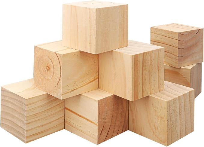 9 Pack Wooden Cubes for Crafts – 3 Inch Craft Quality Wood Cubes, Wood Blocks for Crafts Perfect for DIY Crafts and Art Projects, Unfinished Wood Cubes for DIY Project by Geytetqi