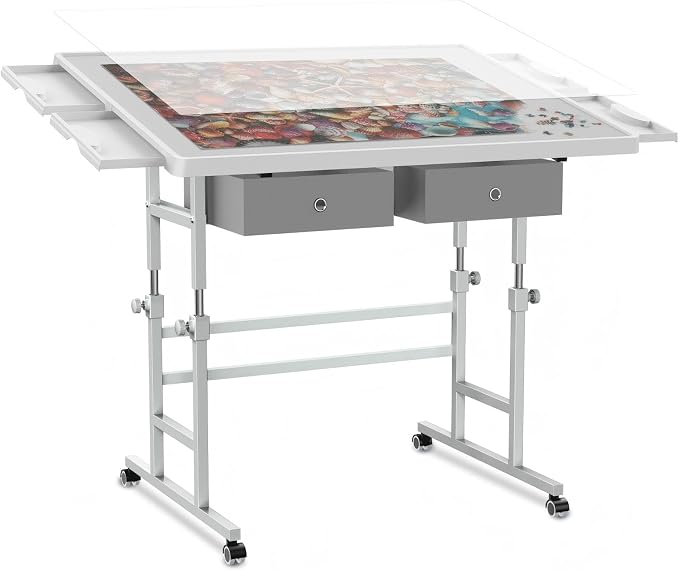 1500 Piece Light-Weight Adjustable Tilting Plastic Jigsaw Puzzle Table for Adults, 25.59"x34.25"Puzzle Board with 4 Drawers&Protective Cover, 45-Degree Any-Angle Tilt,Laptop Table for Couch by ALL4JIG